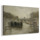 Canvas art print featuring an impressionist scene of a bridge softened by mist and light, displayed at an angle