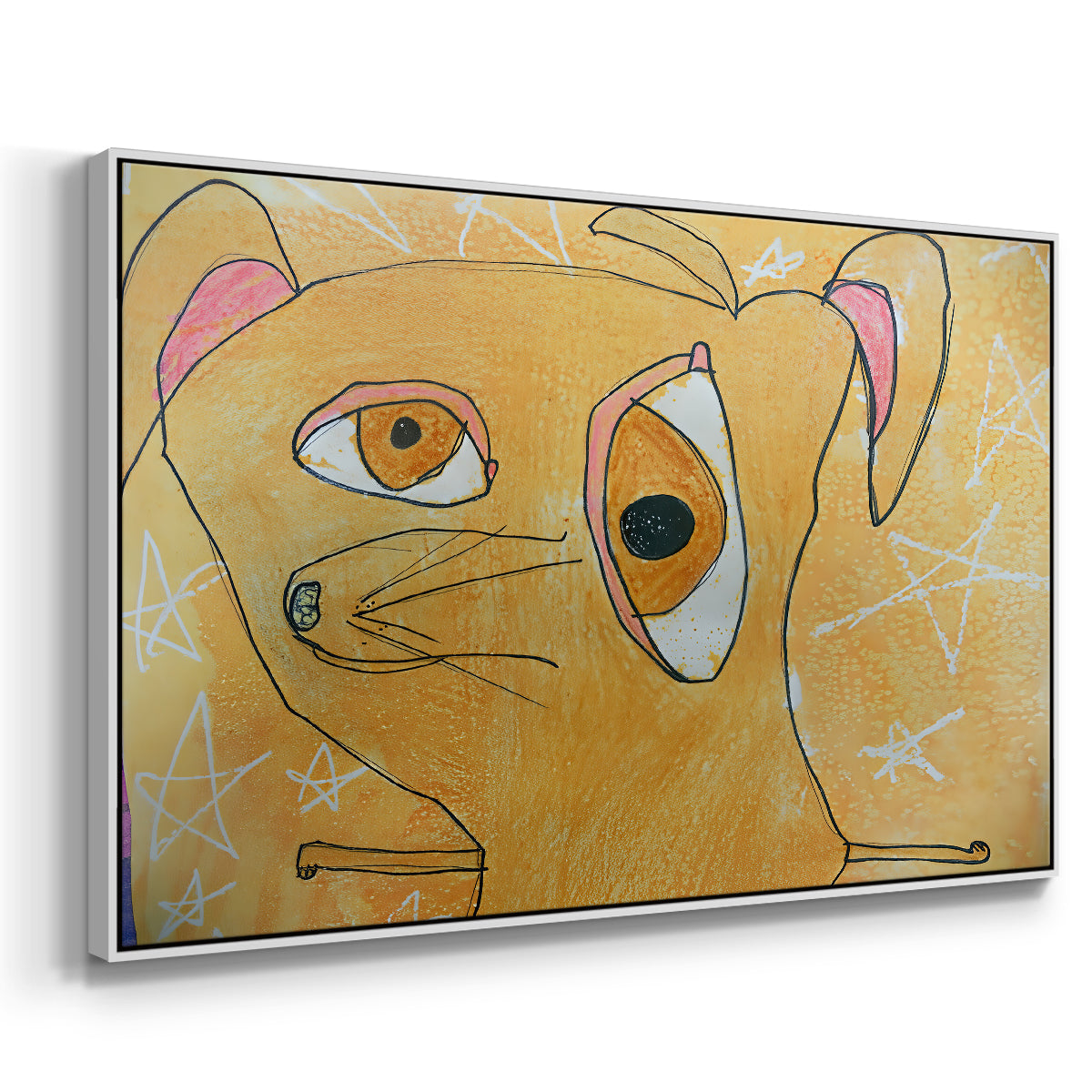 Cubist Dog with Stars (Student Art) - Floater Framed Canvas Print