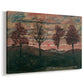 Canvas art print featuring a minimal landscape with grouped trees and expressive color, displayed at an angle