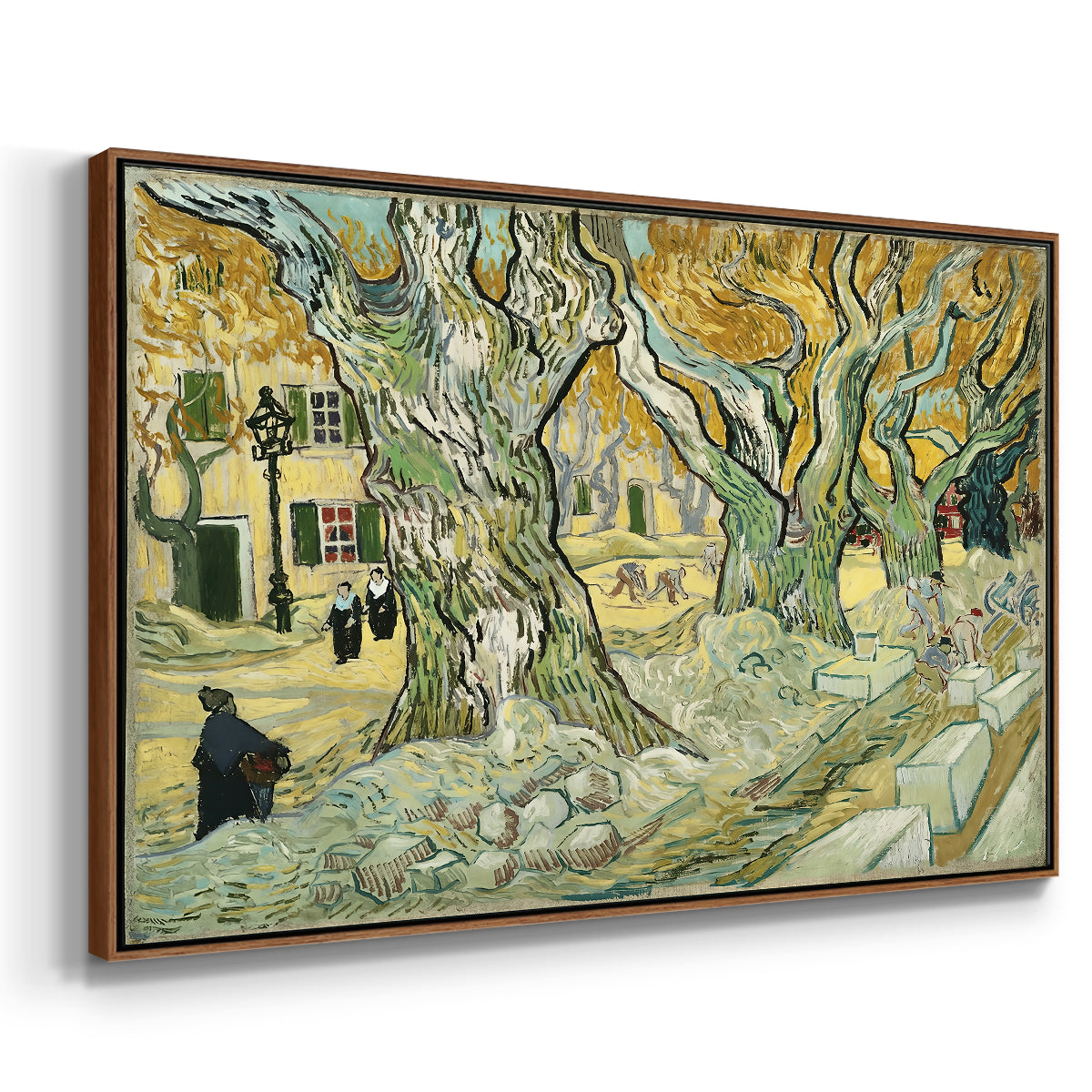 The Large Plane Trees (Road Menders at Saint-Rémy), 1889 - Floater Framed Canvas Print