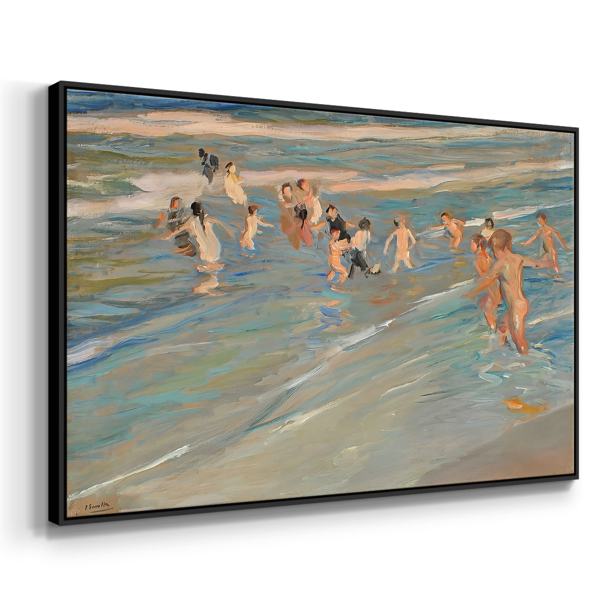 Children Playing on the Beach in Valencia, c. 1908 - Floater Framed Canvas Print