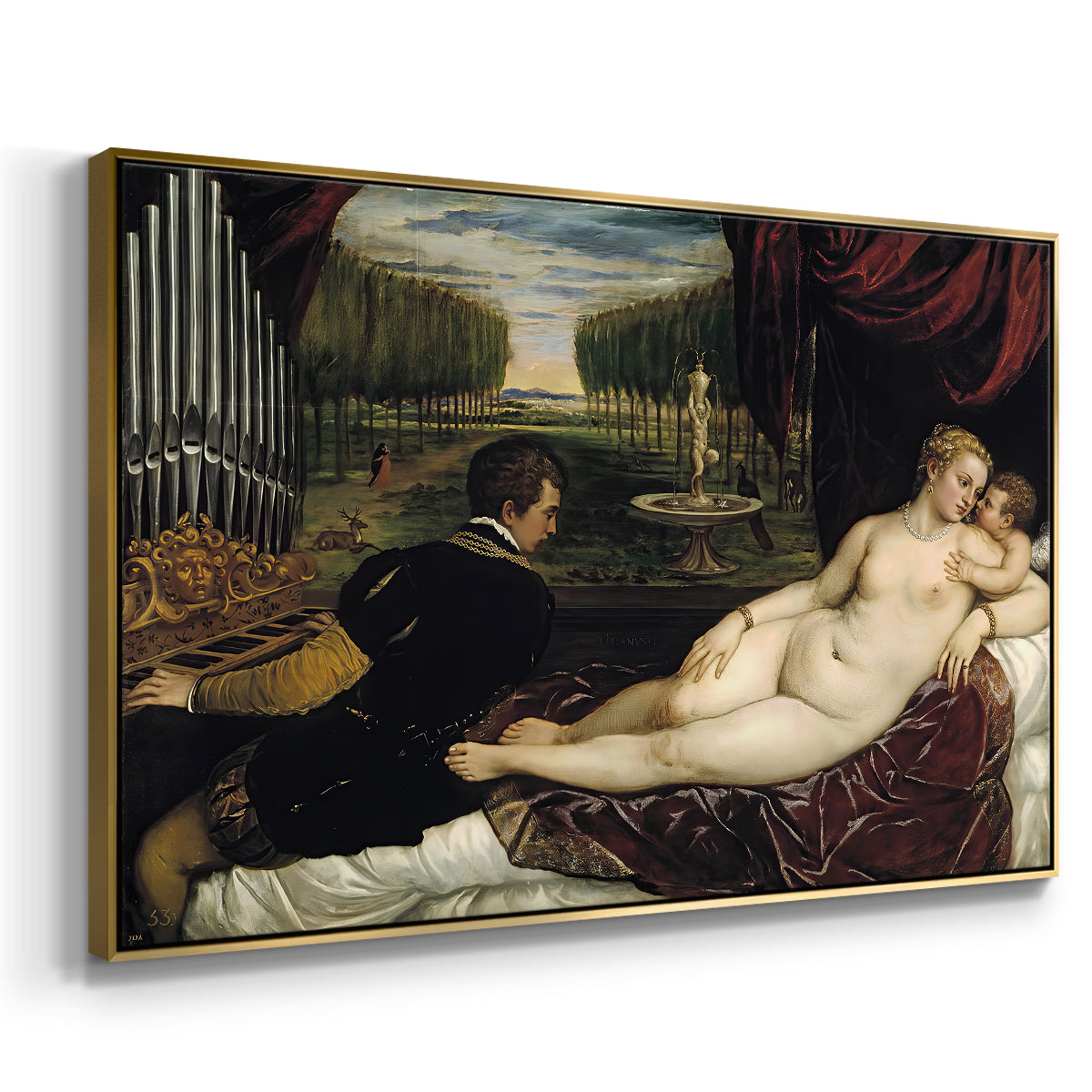 Venus with an Organist and Cupid, c. 1555 - Floater Framed Canvas Print