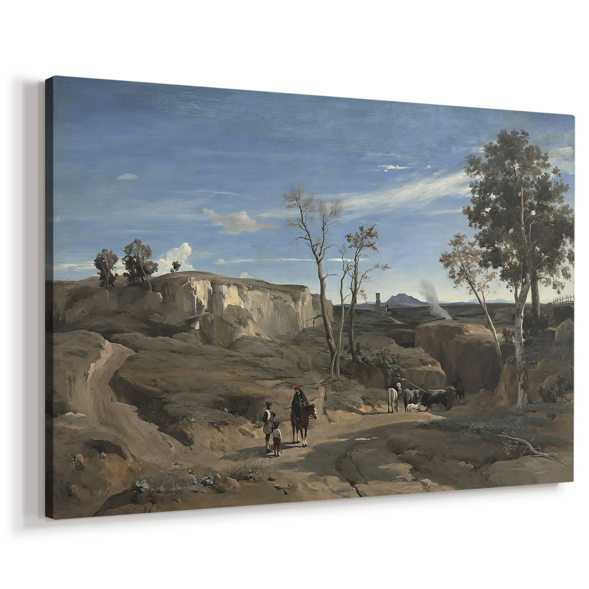 Canvas art print featuring an atmospheric view of Campagna with gentle light, displayed at an angle