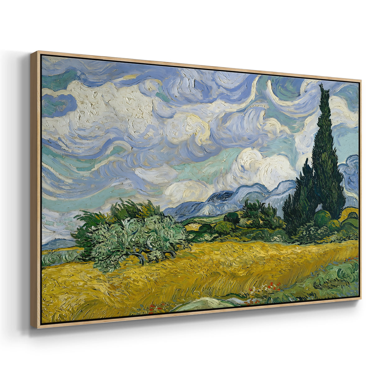 Wheat Field with Cypresses, 1889 - Floater Framed Canvas Print