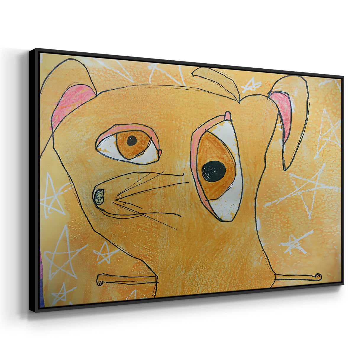 Cubist Dog with Stars (Student Art) - Floater Framed Canvas Print