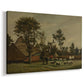 Canvas art print featuring a pastoral scene with house and livestock in countryside, displayed at an angle