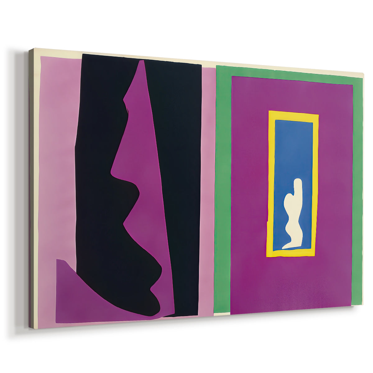 Canvas art print featuring a modernist artwork with layered geometric forms and bold colors, displayed at an angle