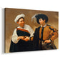 Canvas art print featuring a fortune teller tricking young man during palm reading, displayed at an angle