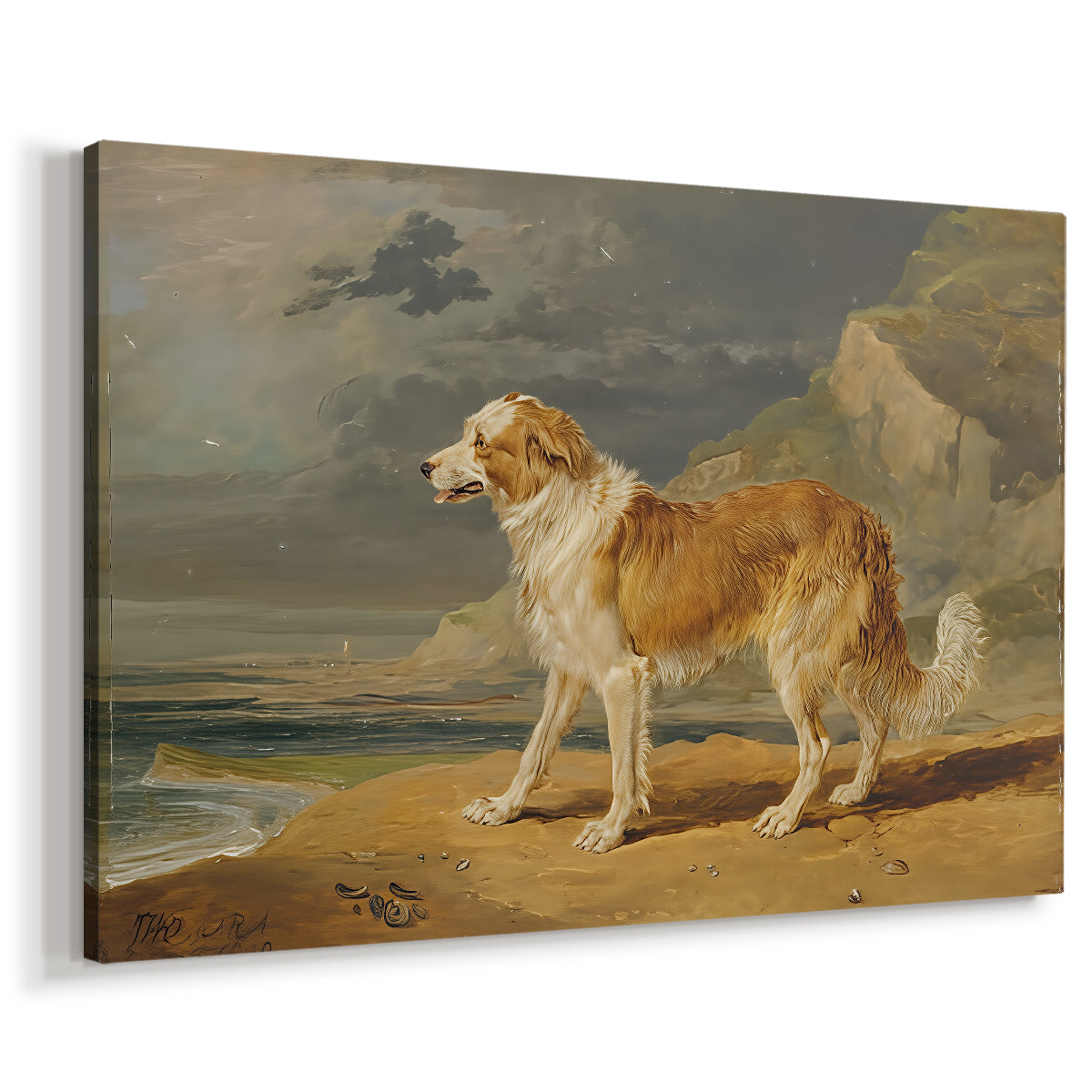 Canvas art print featuring a detailed dog portrait with textured coat and attentive stance, displayed at an angle