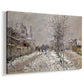 Canvas art print featuring an impressionist winter scene with road and bare trees, displayed at an angle