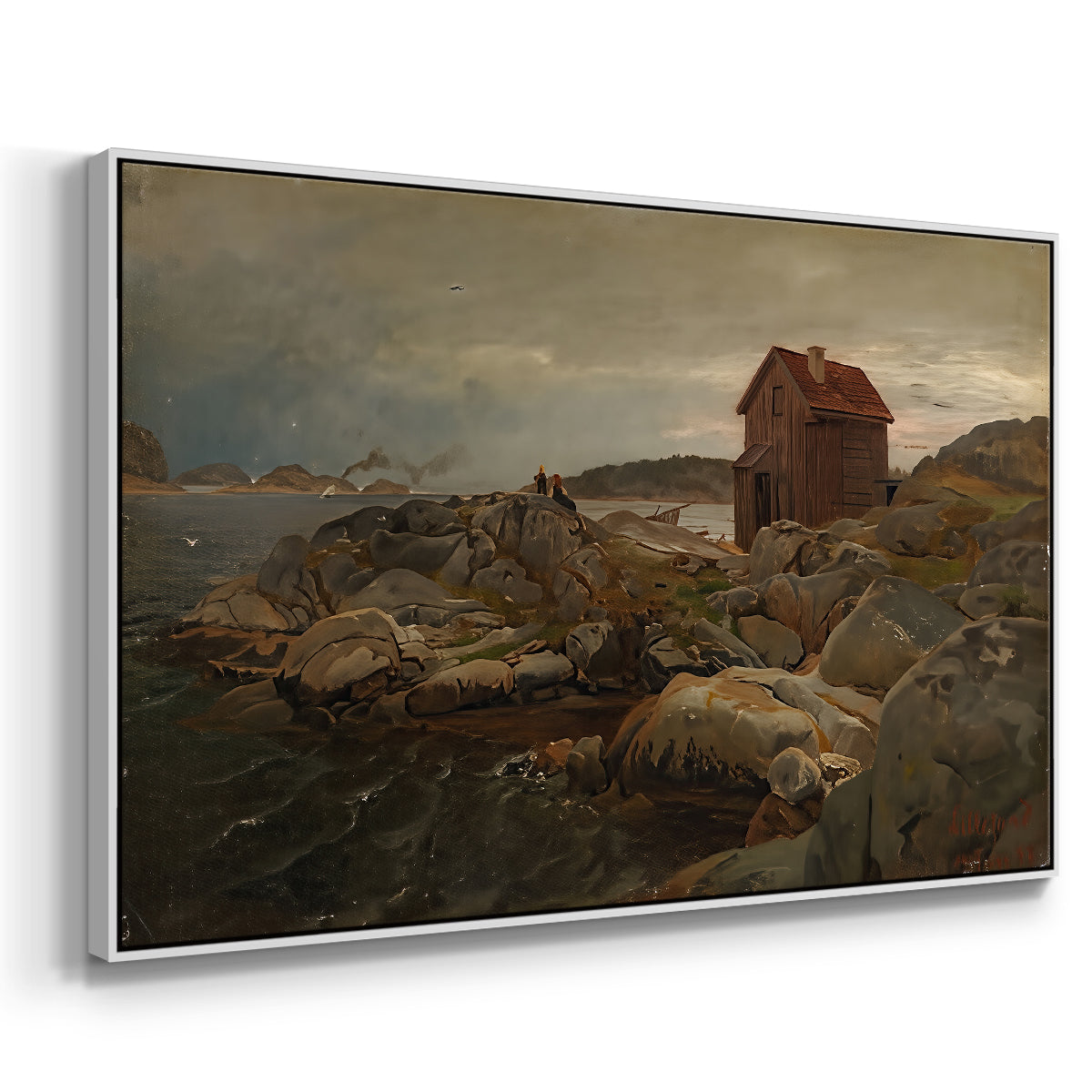 A Fisherman's Home, Lillesand, 1858 - Floater Framed Canvas Print