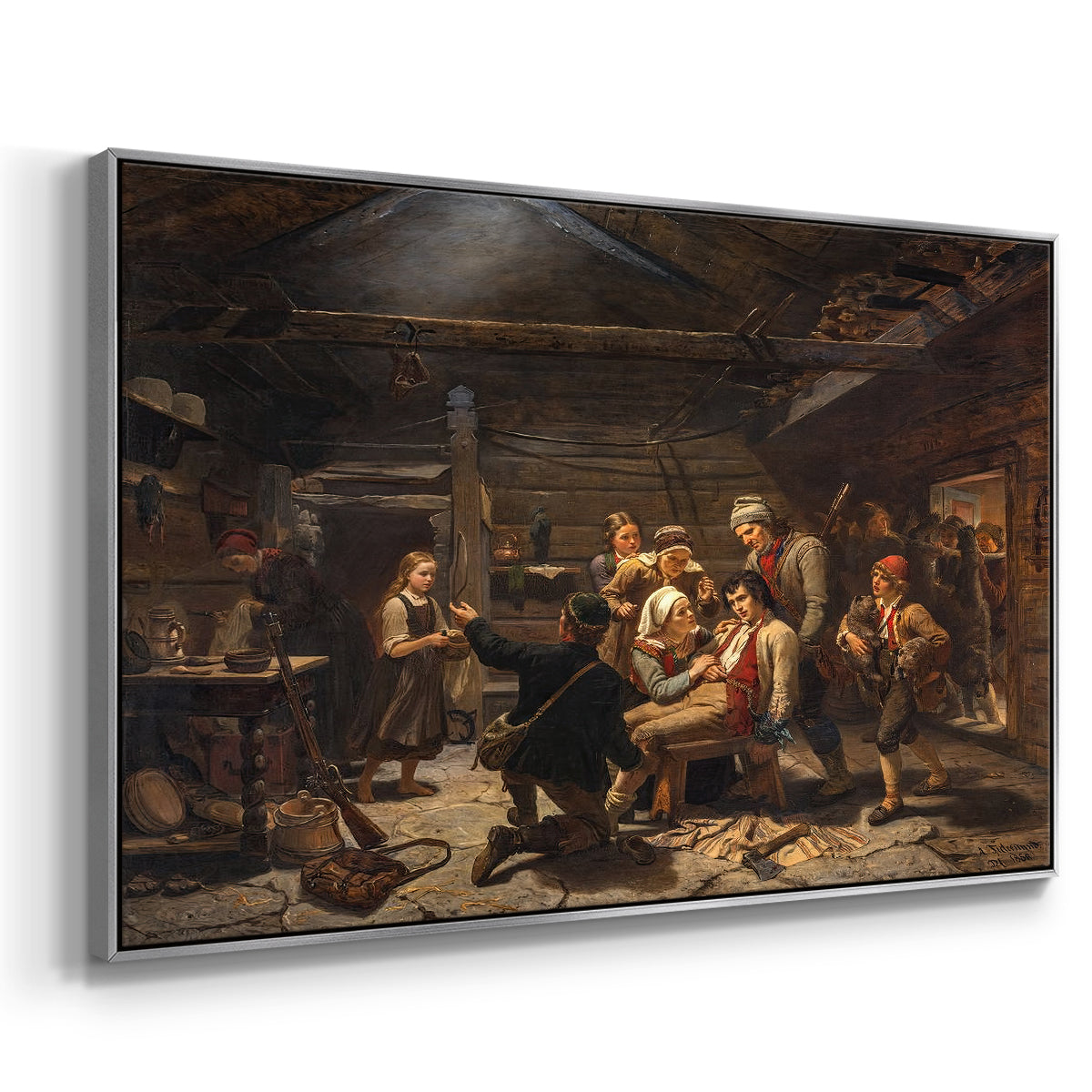The Return of the Bear Hunter, 1856 - Floater Framed Canvas Print