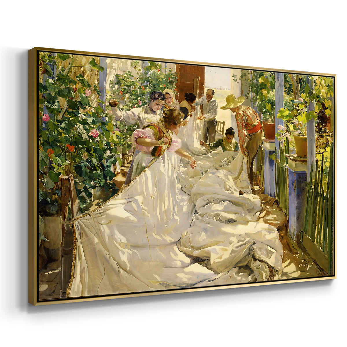 Sewing the Sail, 1896 - Floater Framed Canvas Print