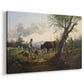 Canvas art print featuring a rural scene with figure and animal, displayed at an angle