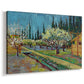 Canvas art print featuring a spring landscape with blossoms arranged in linear rows, displayed at an angle