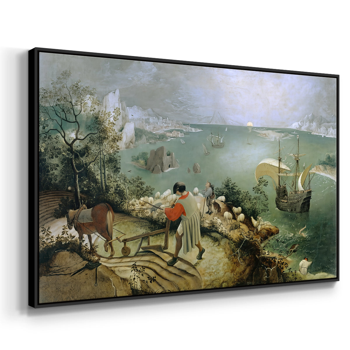 Landscape with the Fall of Icarus, c. 1560 - Floater Framed Canvas Print