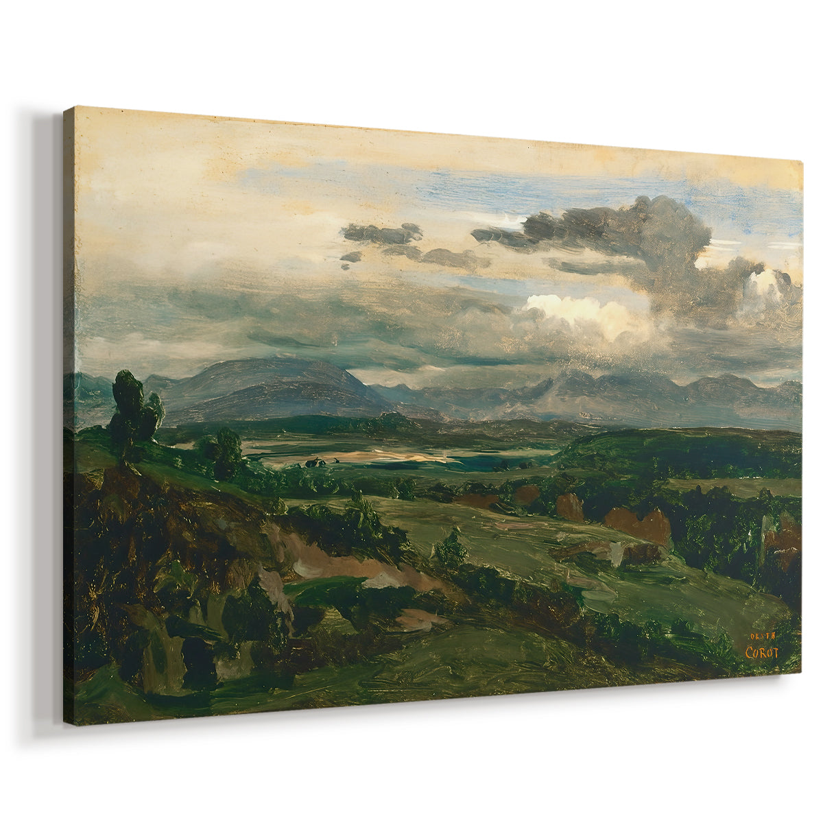 Canvas art print featuring a scenic view of settlement integrated into natural terrain, displayed at an angle