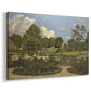 Canvas art print featuring a French countryside garden with greenery and reflections, displayed at an angle