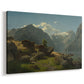 Canvas art print featuring a scenic Norwegian fjord with village and surrounding peaks, displayed at an angle