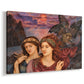 Canvas art print featuring a symbolic portrait of women framed by colorful atmospheric background, displayed at an angle