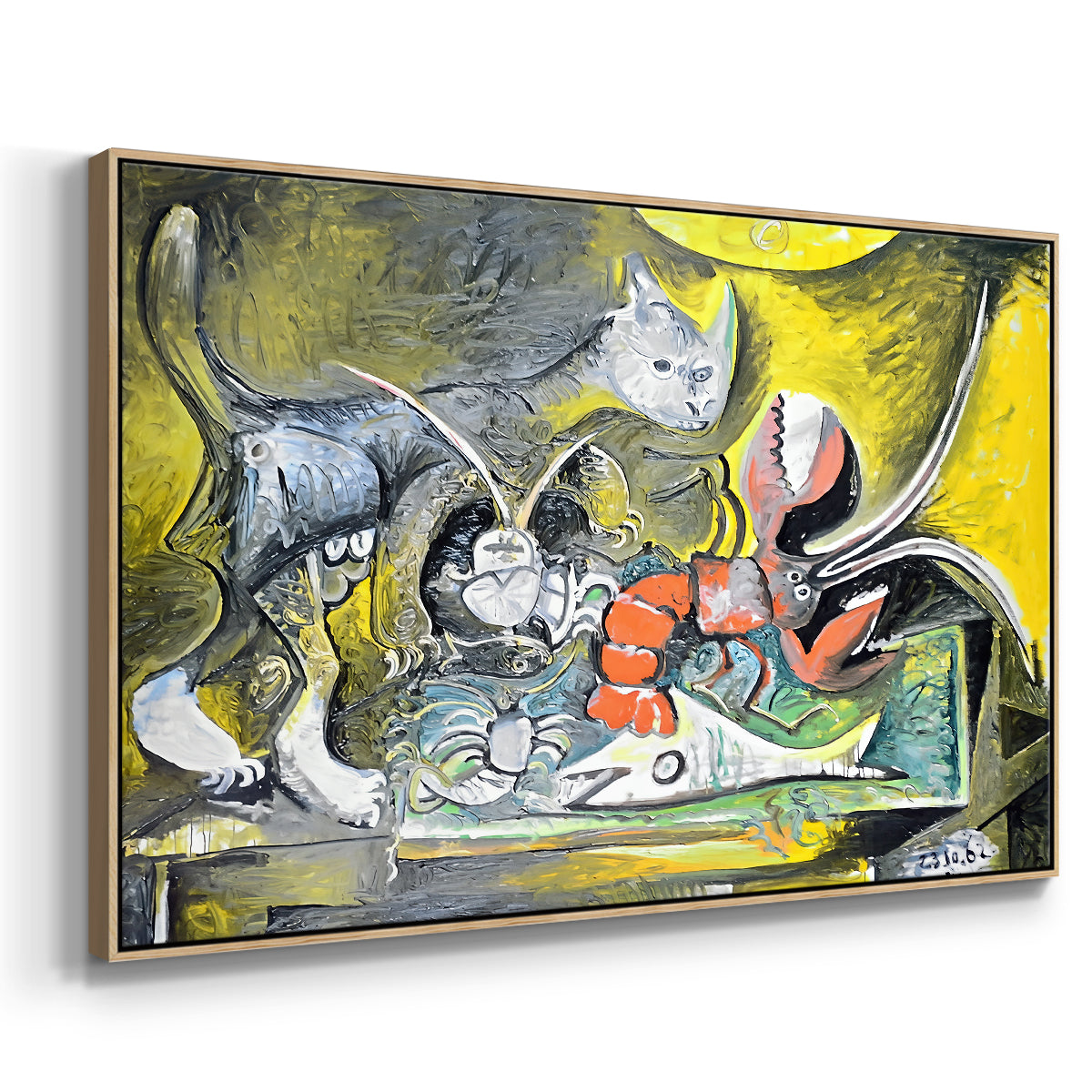Still Life with Cat and Lobster, 1962 - Floater Framed Canvas Print