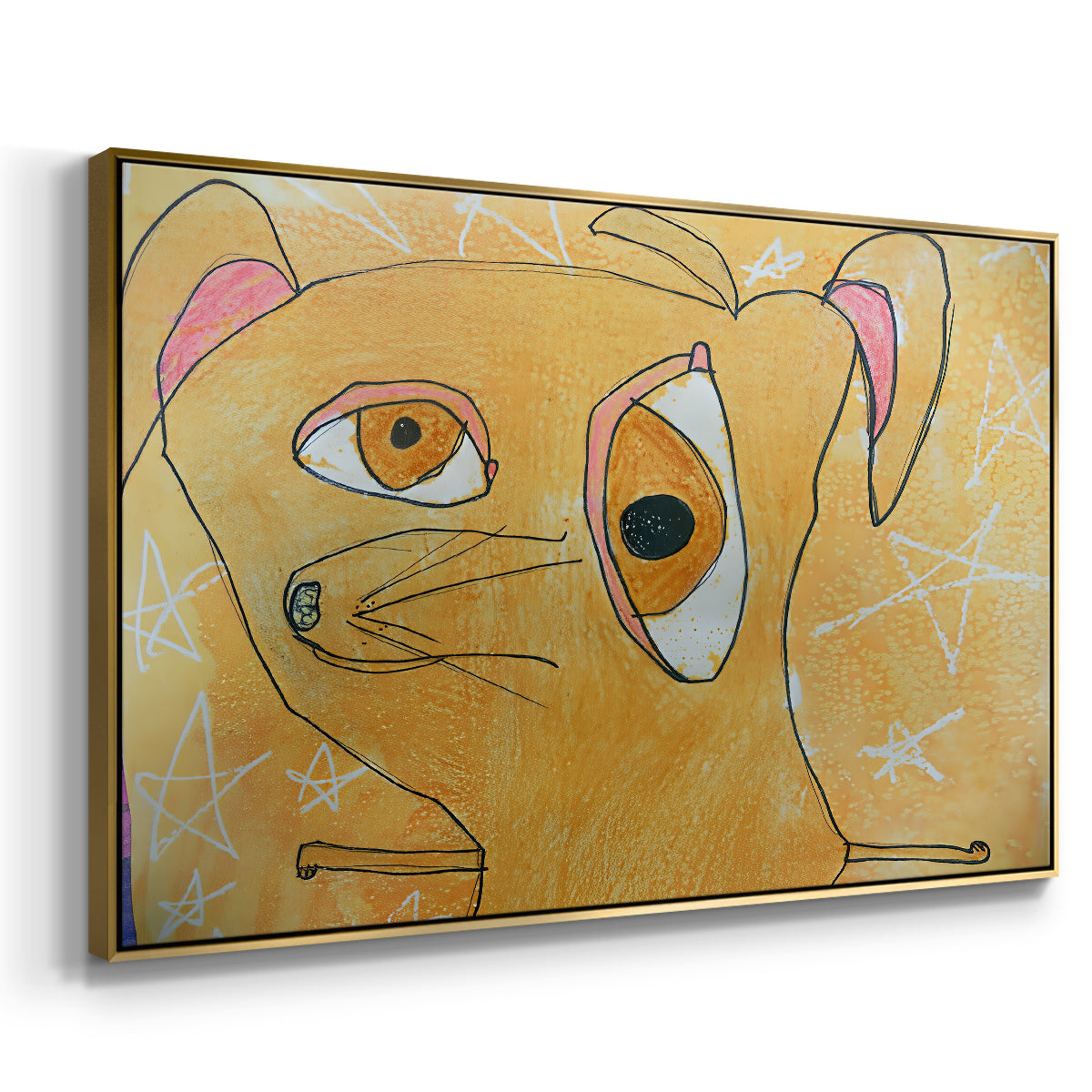 Cubist Dog with Stars (Student Art) - Floater Framed Canvas Print