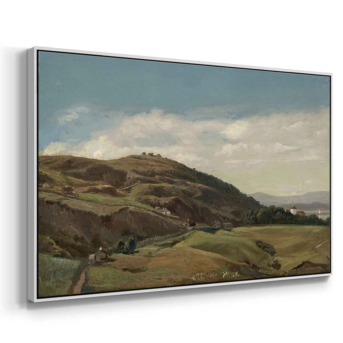 Ekeberg and Oslo Church, 1852 - Floater Framed Canvas Print