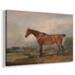 Canvas art print featuring a countryside hunting scene with rider on horseback, displayed at an angle