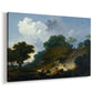 Canvas art print featuring a rural countryside scene with figures guiding animals, displayed at an angle