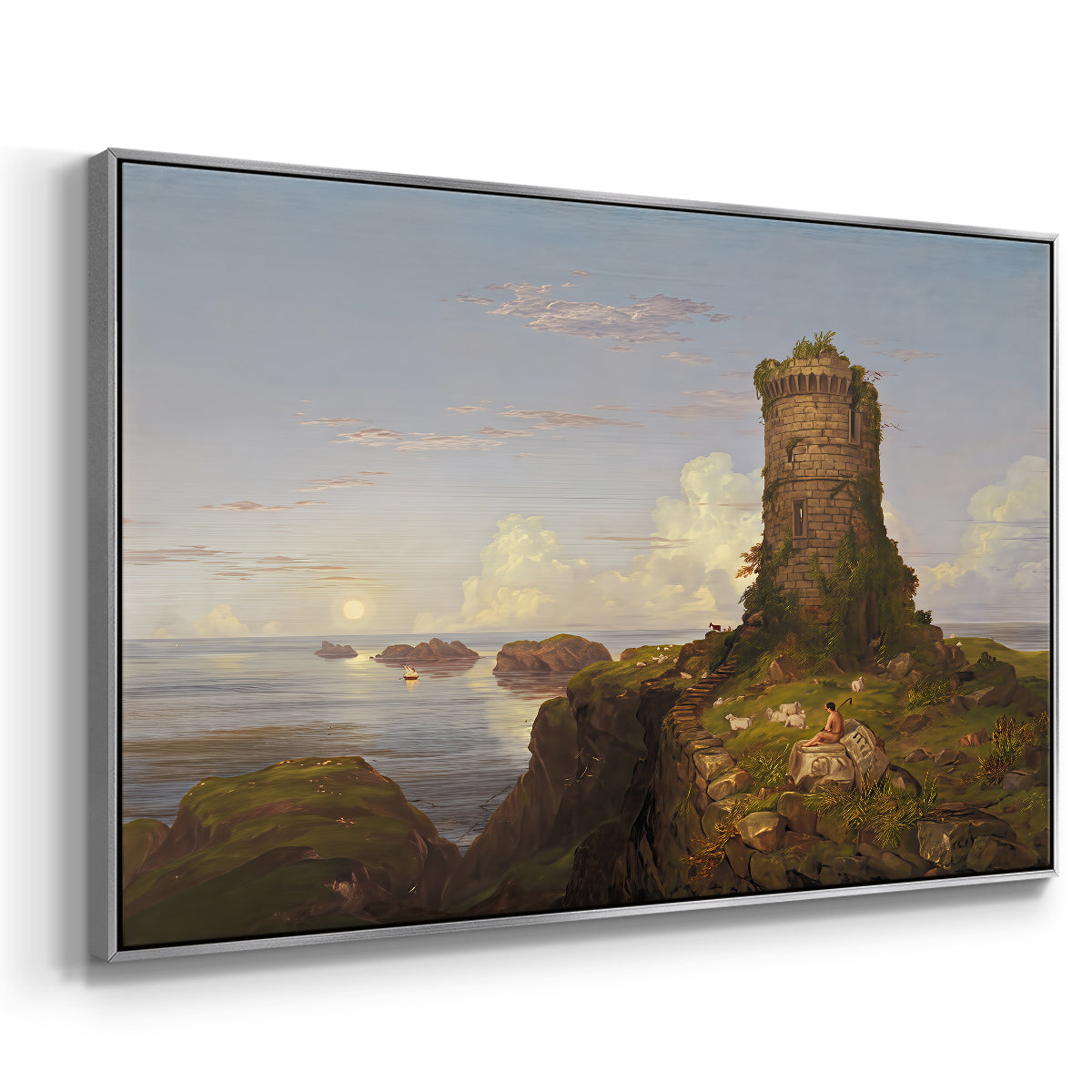 Italian Coast Scene with Ruined Tower, 1838 - Floater Framed Canvas Print