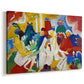 Canvas art print featuring an expressive scene with vibrant tones and loosely defined forms, displayed at an angle