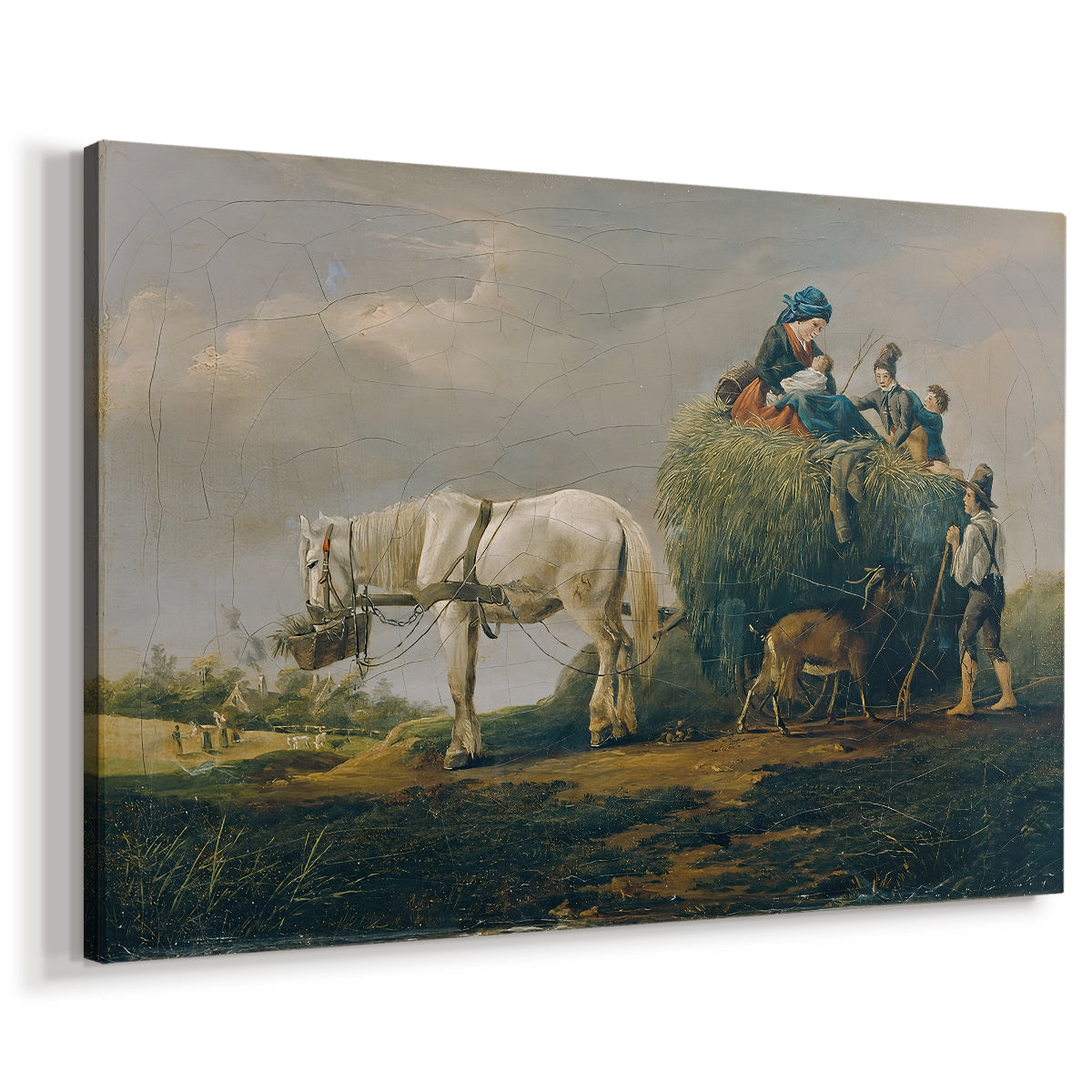 Canvas art print featuring a pastoral farm activity, displayed at an angle