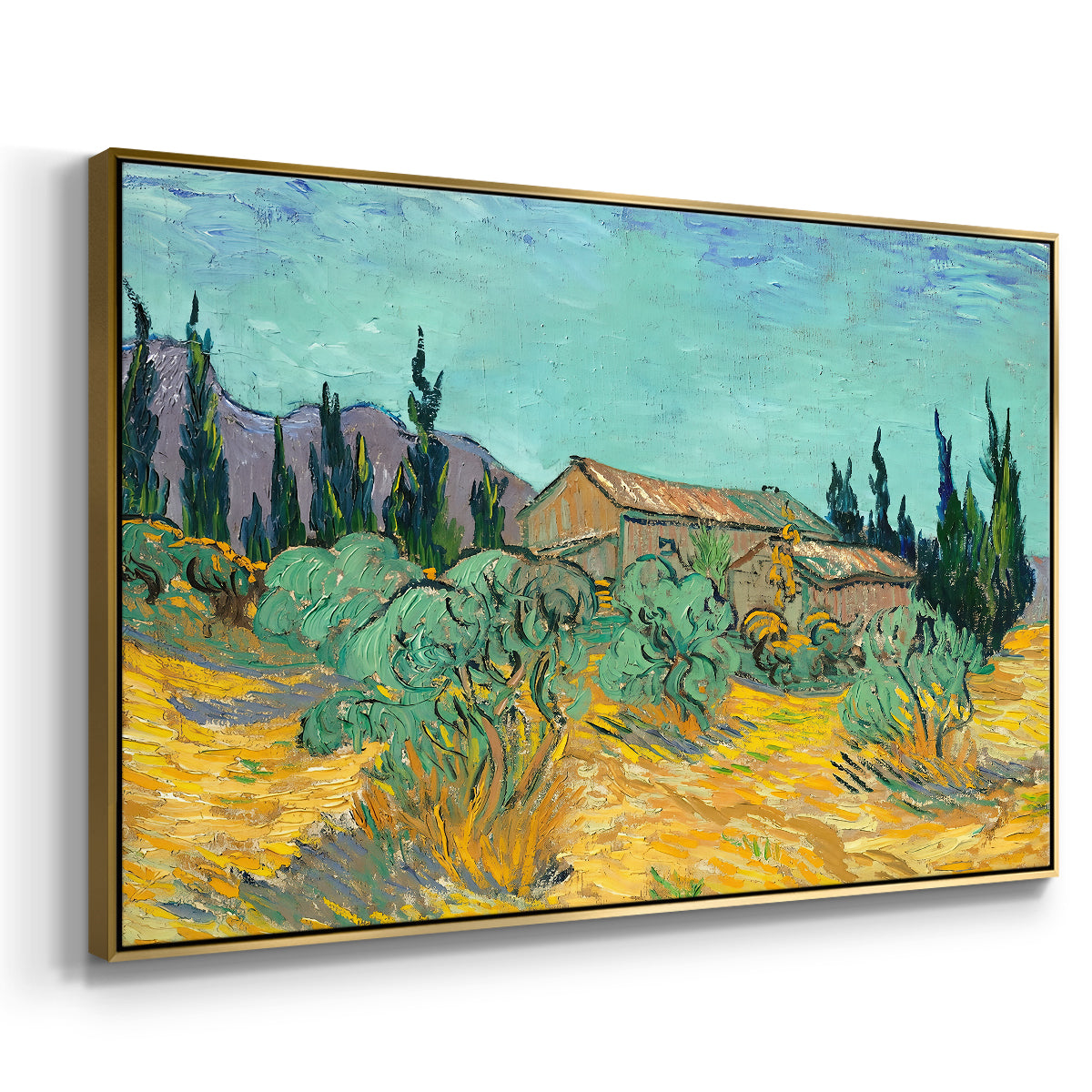 Wooden Sheds Among the Olive Trees and Cypresses, 1889 - Floater Framed Canvas Print