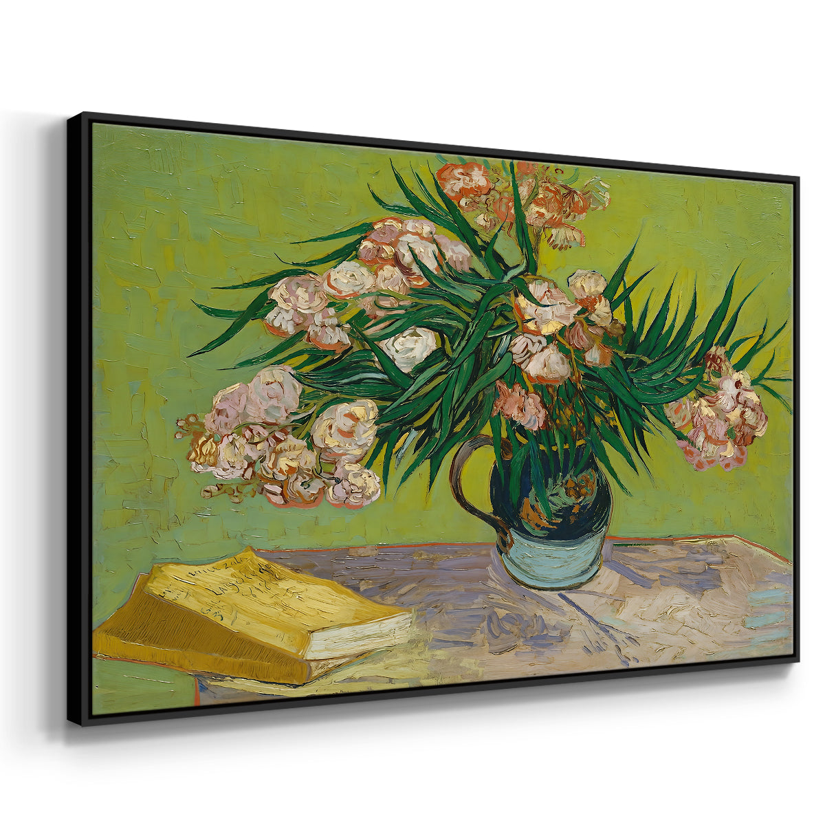 Vase with Oleanders and Books, 1888 - Floater Framed Canvas Print