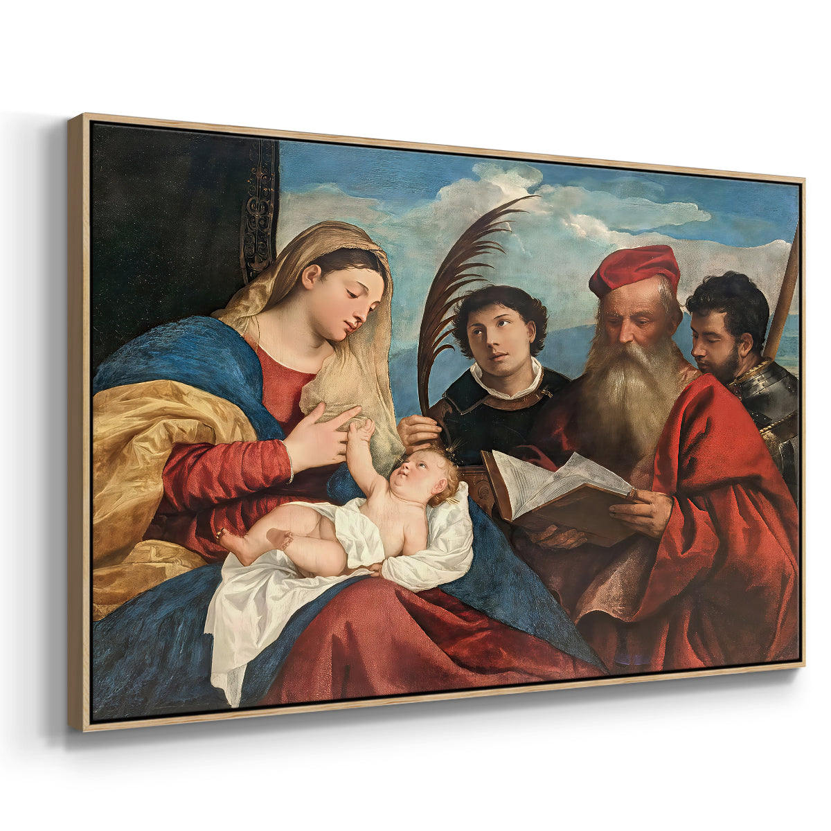Mary and Child with Saints Stephen, Jerome and Maurice, c. 1510 - Floater Framed Canvas Print