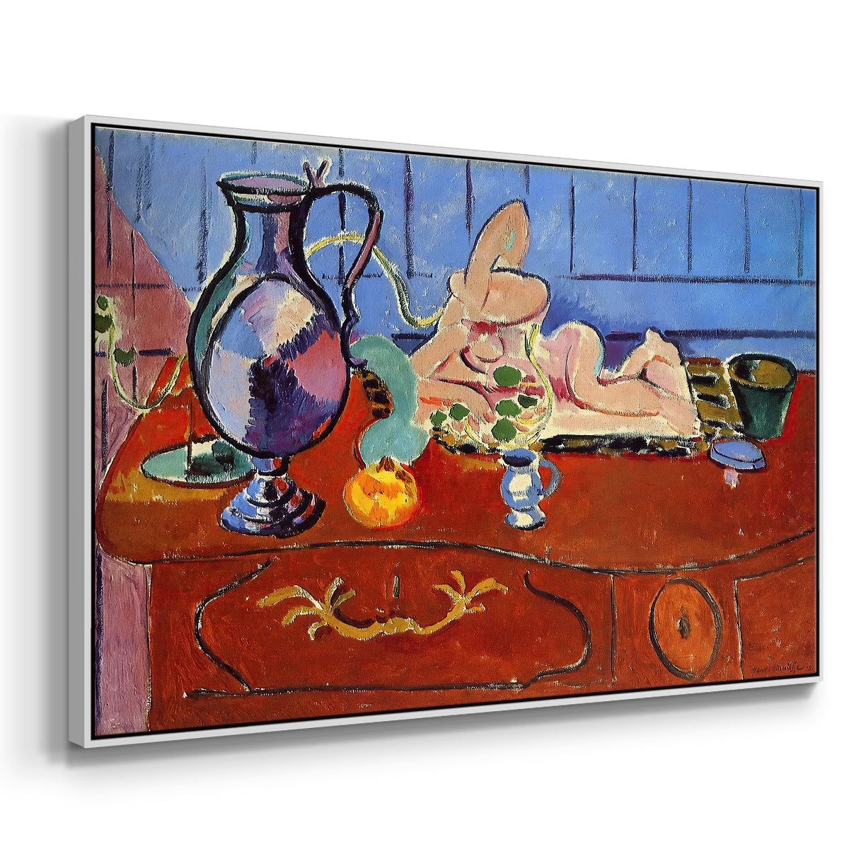Still Life with a Pewter Jug and Pink Statuette, 1910 - Floater Framed Canvas Print