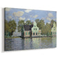Canvas art print featuring an impressionist riverside village with colorful buildings, displayed at an angle