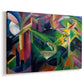 Canvas art print featuring an expressionist animals placed in structured, colorful environment, displayed at an angle