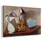 Canvas art print featuring a geometric still life with layered objects, displayed at an angle