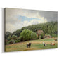 Canvas art print featuring a pastoral farm scene with livestock in open field, displayed at an angle