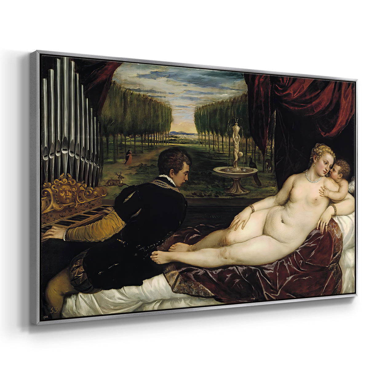Venus with an Organist and Cupid, c. 1555 - Floater Framed Canvas Print