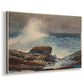 Canvas art print featuring a coastal scene showing water advancing toward land, displayed at an angle