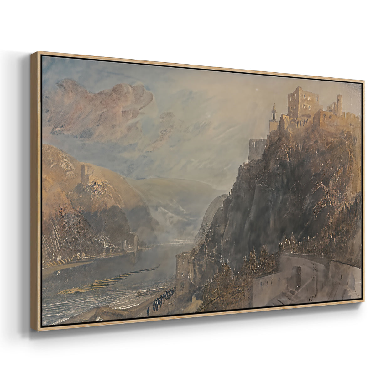 Rheinfels Looking to Katz and Gourhausen, 1817 - Floater Framed Canvas Print