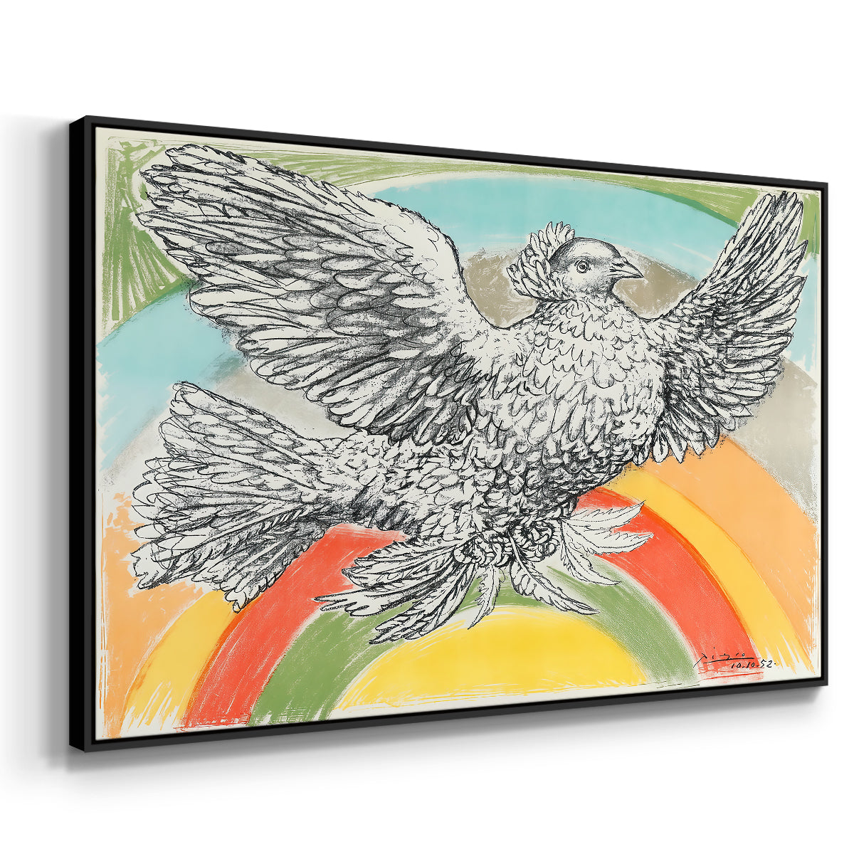 Flying Dove with Rainbow (Colombe volant à l'Arc-en-ciel), 1952 - Floater Framed Canvas Print