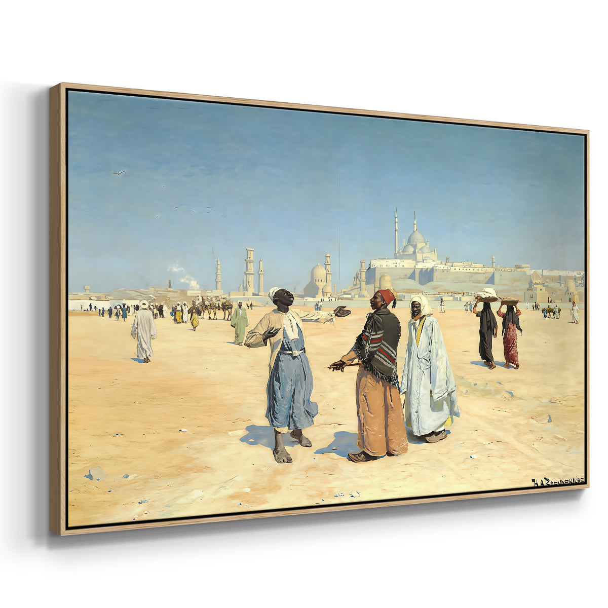 View from the Desert of Cairo with Citadel and Mamluk Tombs in the Background, c. 1889-1890 - Floater Framed Canvas Print