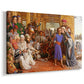 Canvas art print featuring a crowded temple scene with figures in robes surrounding central figure, displayed at an angle