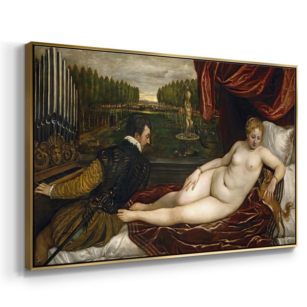 Venus with an Organist and a Dog, c. 1550 - Floater Framed Canvas Print