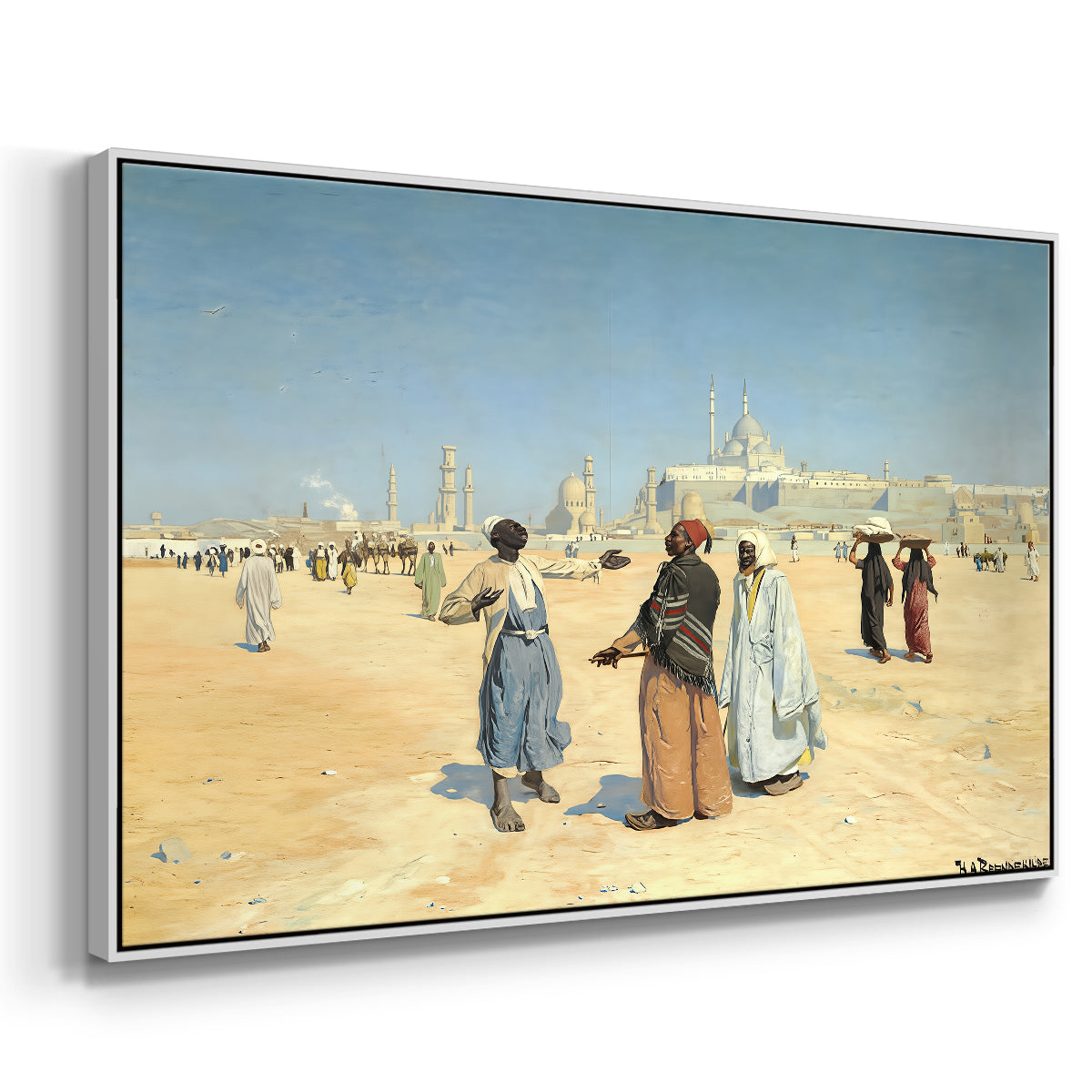 View from the Desert of Cairo with Citadel and Mamluk Tombs in the Background, c. 1889-1890 - Floater Framed Canvas Print