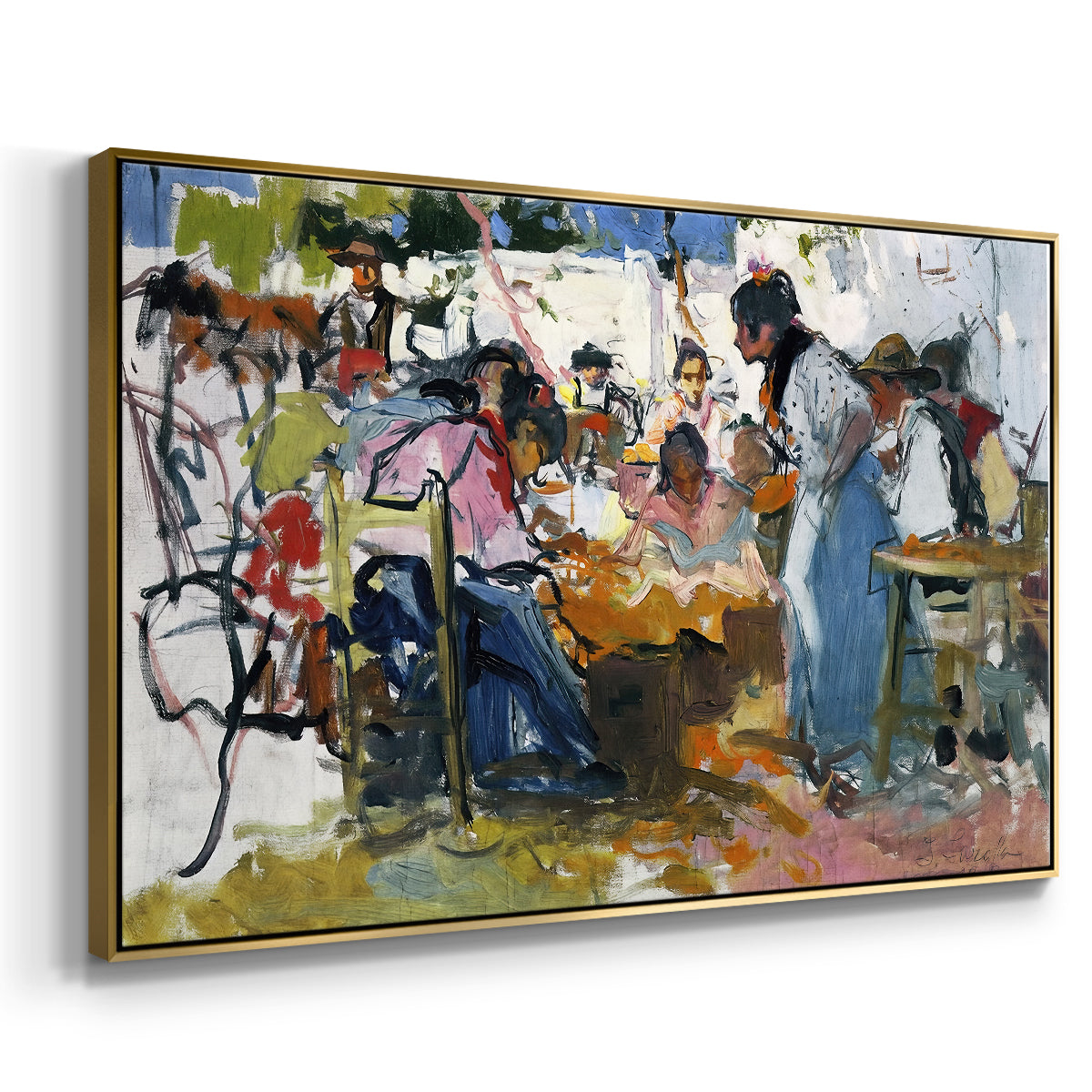 Net Menders in Valencia, 1909 - Floater Framed Canvas Print
