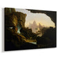 Canvas art print featuring a receding floodwaters revealing landscape with figures and debris, displayed at an angle